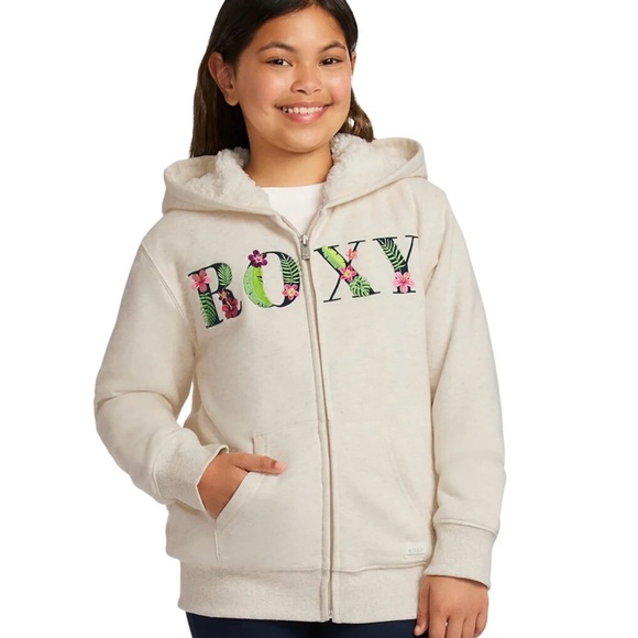 Roxy Cream and Green Zip-Up Hoodie Sweatshirt size medium - Picture 1 of 6